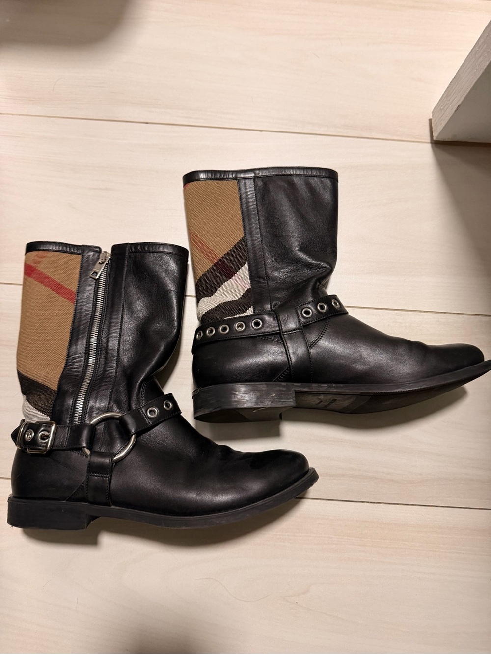 Authentic Black Leather house check harness engineer biker women’s boots